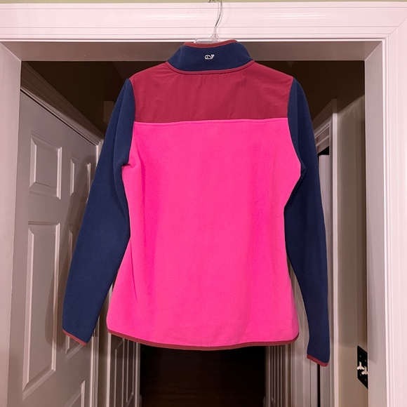 EUC Women's Vineyard Vines Pink Navy Colorblock Fleece Mock Neck Pullover SMALL - Picture 2 of 2